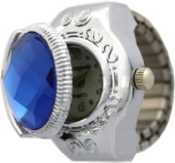Persopolis Damen Fingerring Quarz Uhr mit Fingerband und Stein blau rund mit Etui gebraucht