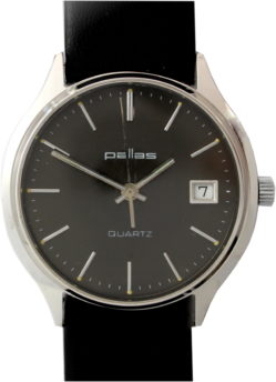 Pallas Herrenuhr Quartz mit Datum Ziffernblatt schwarz Lederuhrband neu 33mm gebraucht