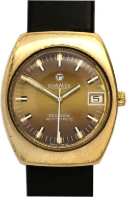 Roamer Searock Automatic Herren Uhr swiss made vintage Herrenuhr gold 33mm x 39mm gebraucht Lederband schwarz neu