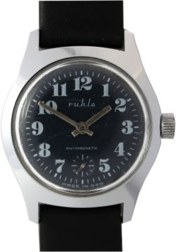 Ruhla Herrenuhr mechanisch Made in GDR kleine Sekunde Lederband schwarz neu 33mm gebraucht