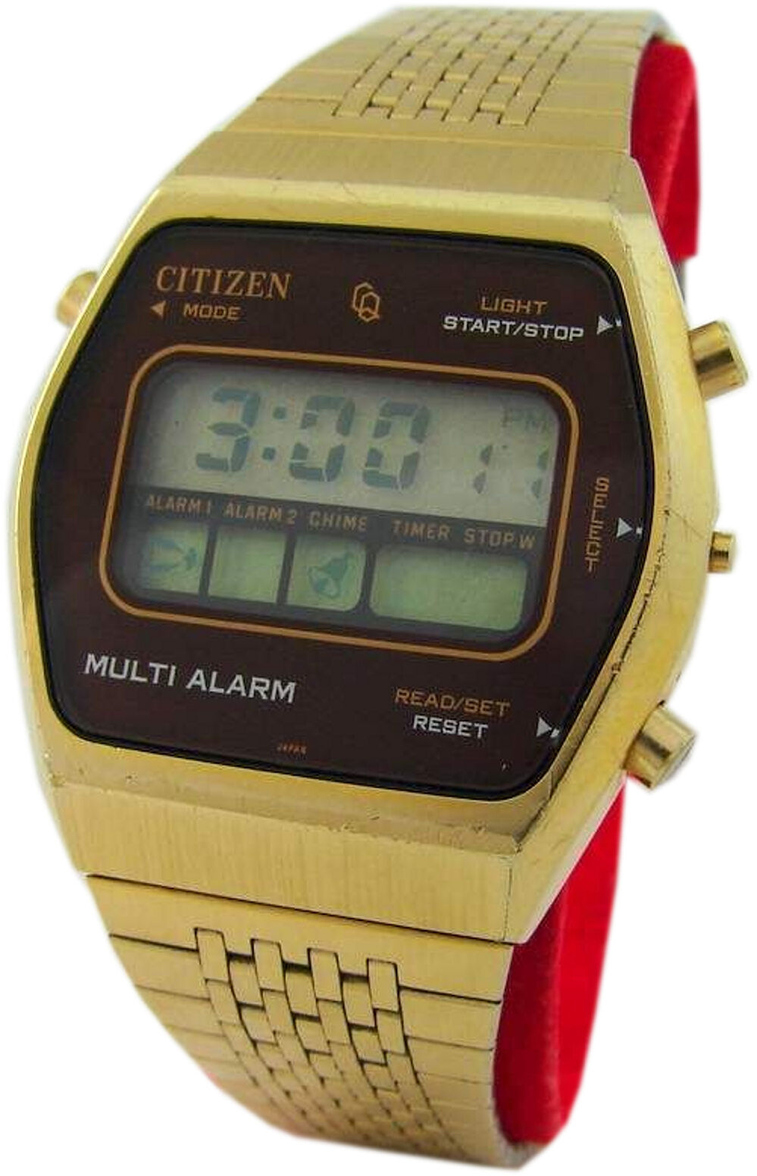 Citizen Multi Alarm LCD 40-1081 digital GN-4-S Herren Armbanduhr digital Stoppuhr Metall gold 36mm x 40mm gebraucht