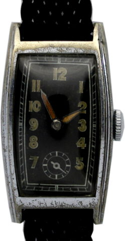Damen Armbanduhr Handaufzug vintage art deco Textilband zeitgenössisch schwarz 19mm x 29mm gebraucht