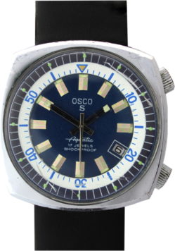 Osco S Aquatic 17 Jewels mechanische Herrenuhr Datum Lederband schwarz neu 39mm