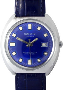 Oxford Herrenuhr 17 Jewels mechanisch Datum Ziffernblatt blau Uhrenarmband Leder Krokoprägung 38mm x 35,5mm