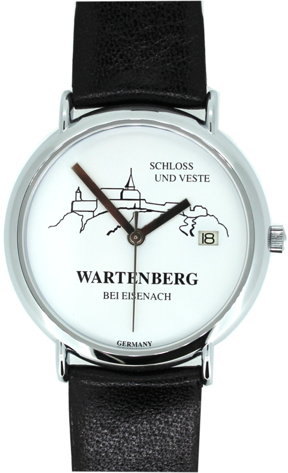 Wartenberg Schloß und Veste Germany Quarz Damen Uhr weiß mit Datum Lederband schwarz 34mm