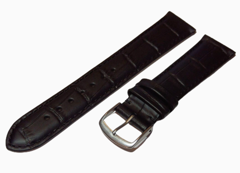 Herren Uhrenarmband mit Edelstahl Schließe Leder schwarz kroko optik Anstoß 20mm
