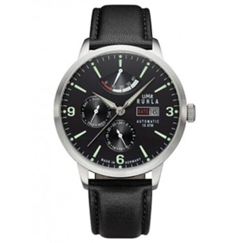 UMR Ruhla Automatic Herren Uhr schwarz Lederband Gangreserve 10atm 42mm