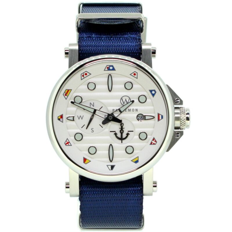 Uhrenwerk Weimar Palaemon Herren Automatikuhr Edelstahl Glasboden Saphirglas Natoband blau 44mm 10atm