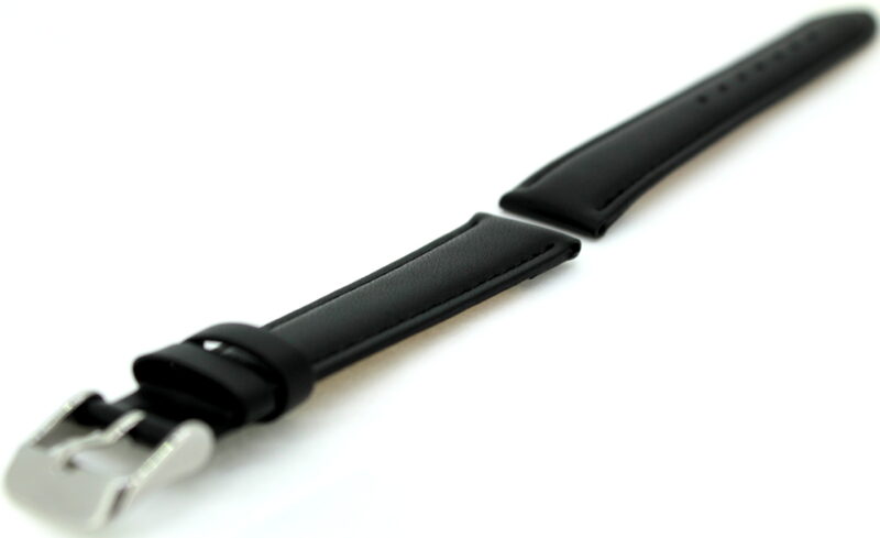 Herren Uhrenarmband Kalbsleder schwarz glatt seidenmatt leicht gepolstert Futterleder beige Anstoß 18mm