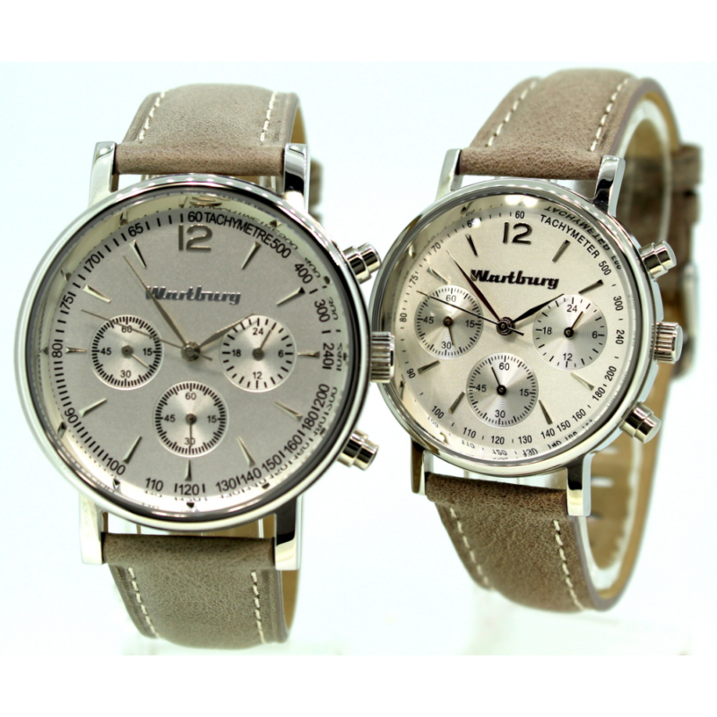 Wartburg Herren und Damen Partner Uhren Set Quarz Chronograph Edelstahl