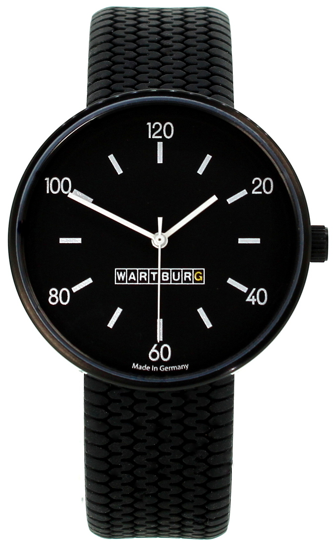 Wartburg-353-New-schwarz-Reifenband-Faltschliesse-liporis-Uhren