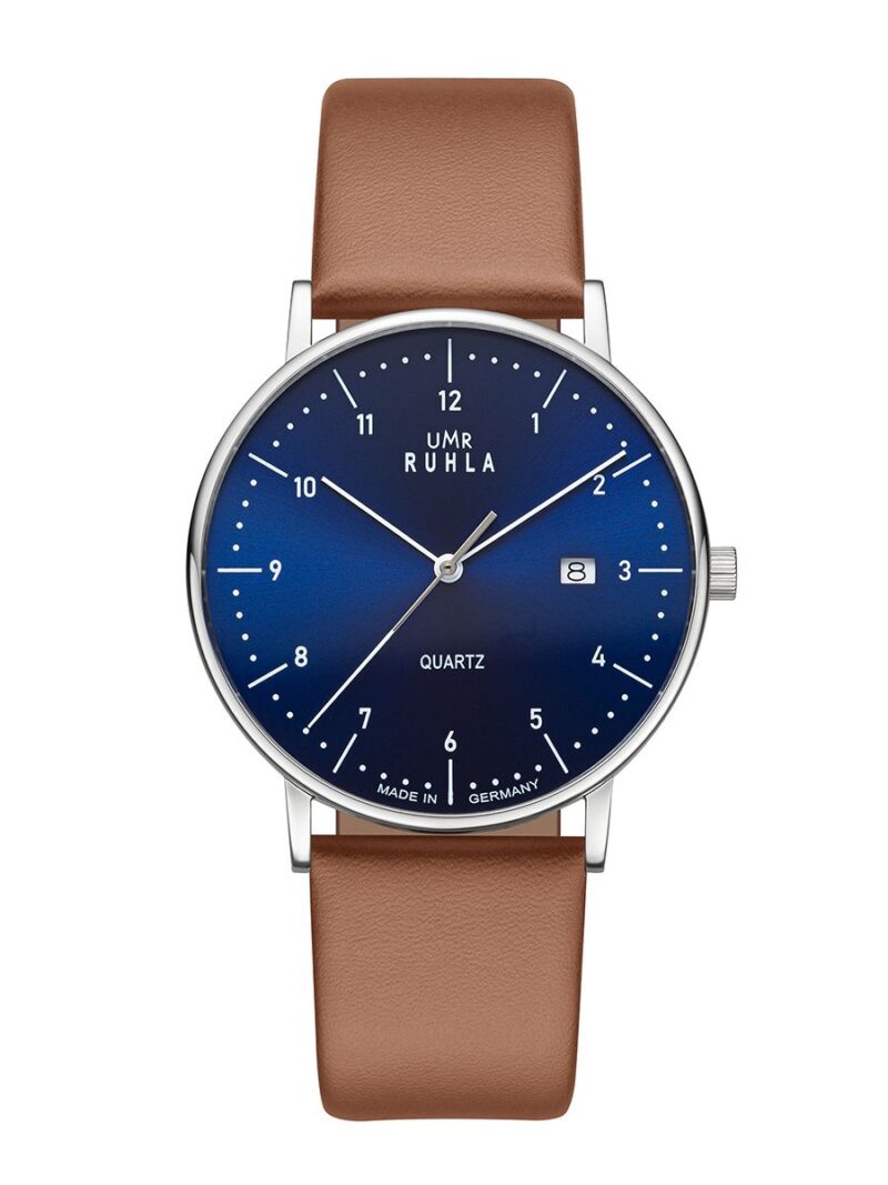 UMR RUHLA Classic 30433 Herren Damen Edelstahl Quarz Uhr blau 5ATM 39mm Lederband braun – Bild 2