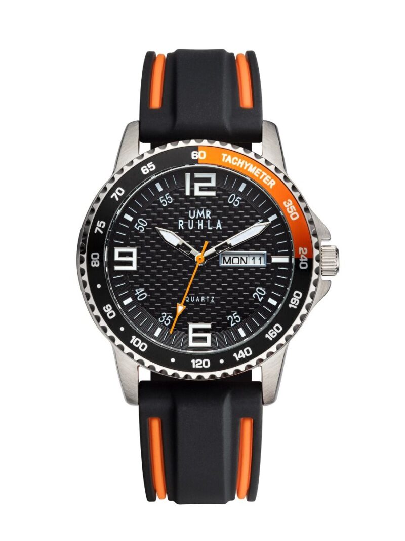 UMR RUHLA sport 39001 Quartz Herrenuhr Edelstahl 10ATM 40mm Silikonband schwarz orange – Bild 2